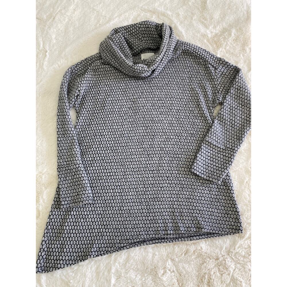 New York Laundry Cowl Neck Mosaic Soft Asymmetric Hem Long Sleeve Top Women Sz S